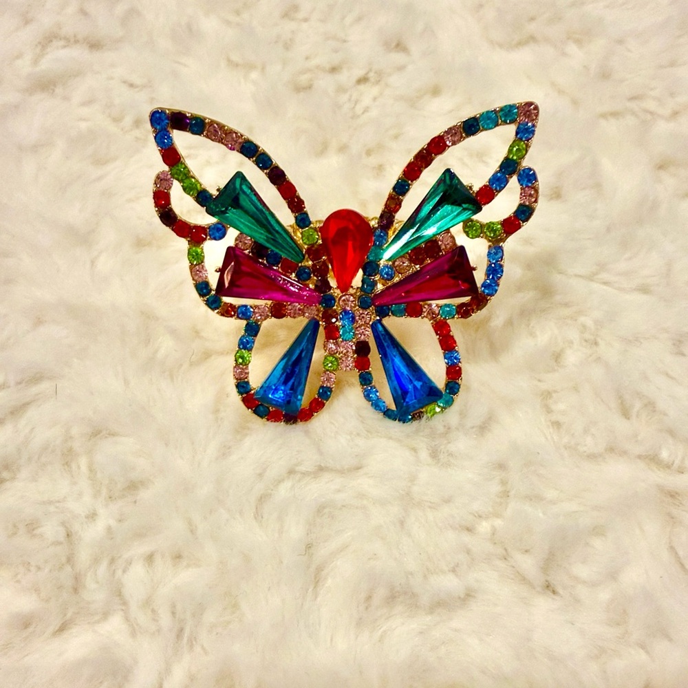 Multicolor Crystal Butterfly Ring - Women's Accessory